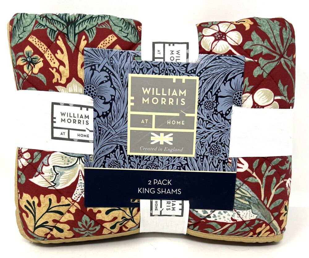 William Morris Strawberry Thief Red King Quilted Pillow Shams Set Pair Of 2